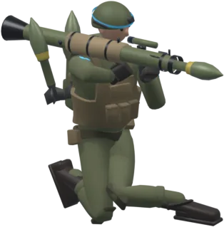 A kneeling soldier aiming a rocket launcher.